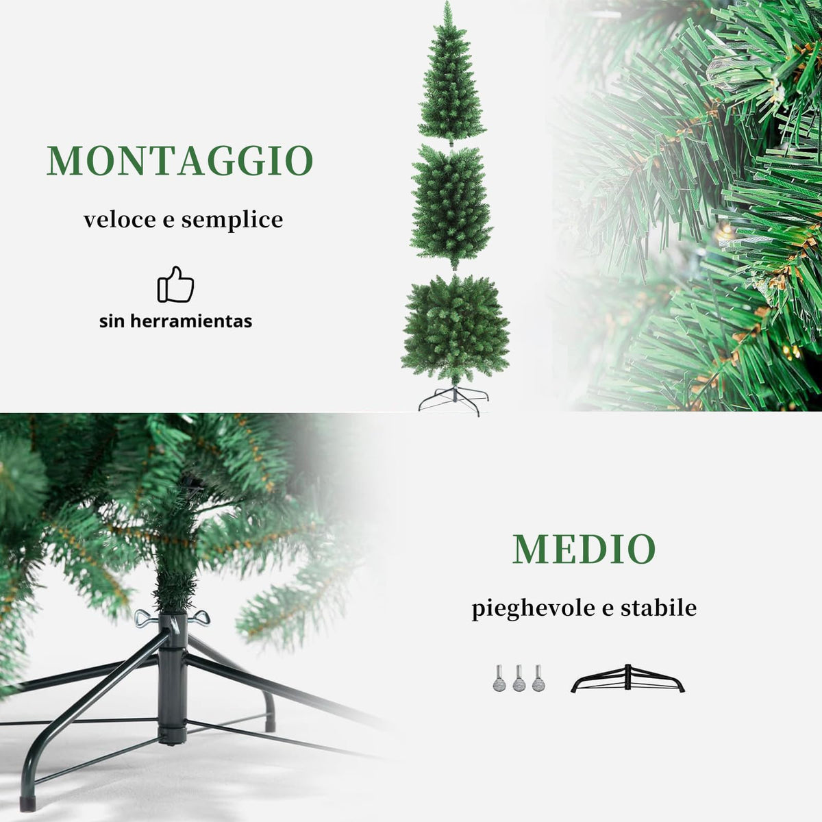 LEIVESTE Albero di Natale Slim Artificiale Verde con Base in Metallo